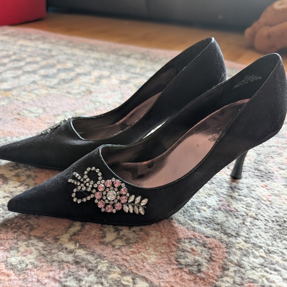 Elegant Black Embellished Heels Mantles Size 7 - Picture 1 of 6